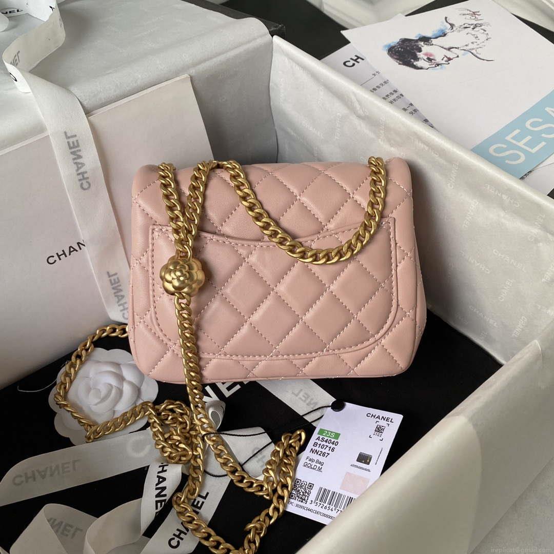 Chanel AS4040 Mini Flap Classic Bag 18 Woc Camellia Lambskin Pink