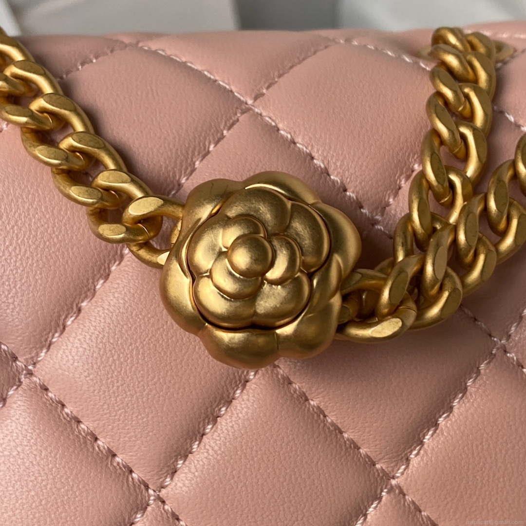 Chanel AS4040 Mini Flap Classic Bag 18 Woc Camellia Lambskin Pink
