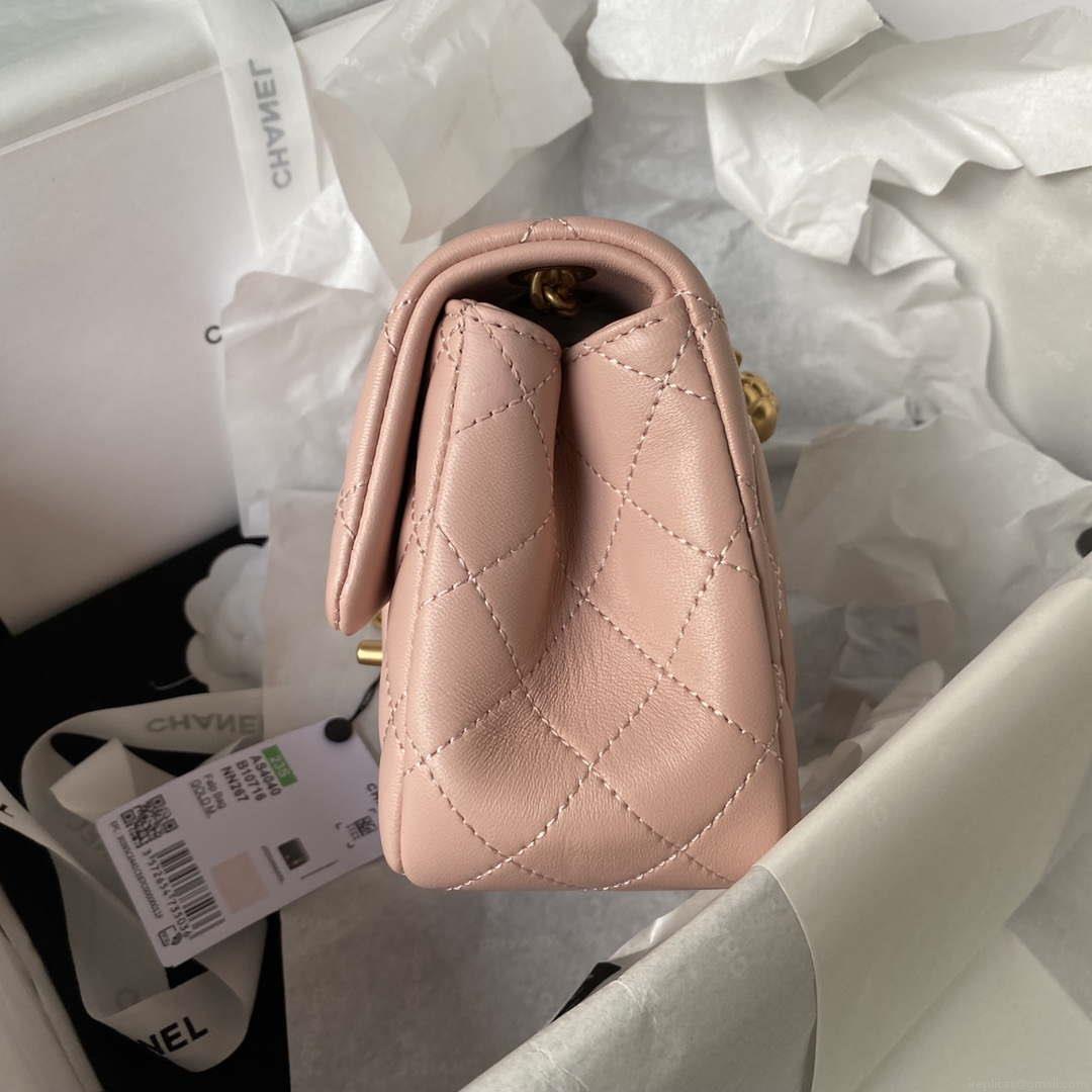 Chanel AS4040 Mini Flap Classic Bag 18 Woc Camellia Lambskin Pink