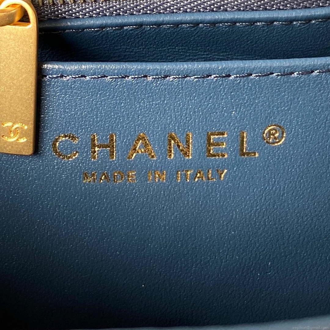 Chanel AS4040 Mini Flap Classic Bag 18 Woc Camellia Lambskin Dark Blue