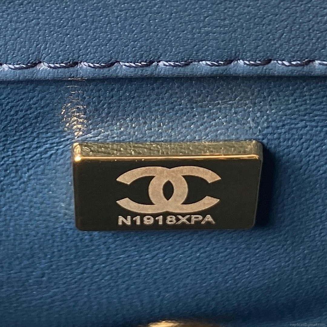 Chanel AS4040 Mini Flap Classic Bag 18 Woc Camellia Lambskin Dark Blue
