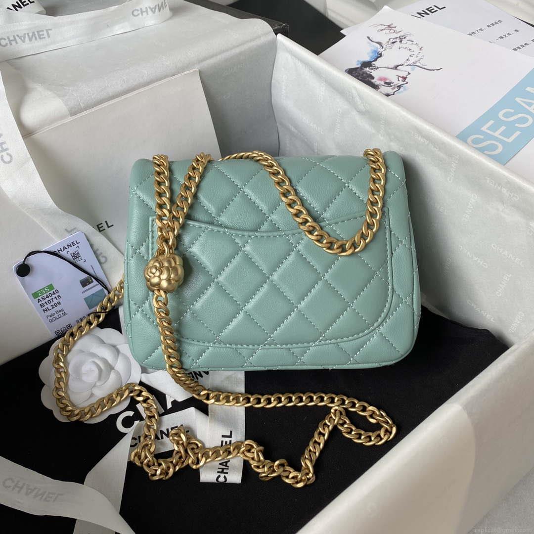 Chanel AS4040 Mini Flap Classic Bag 18 Woc Camellia Lambskin Lake Blue
