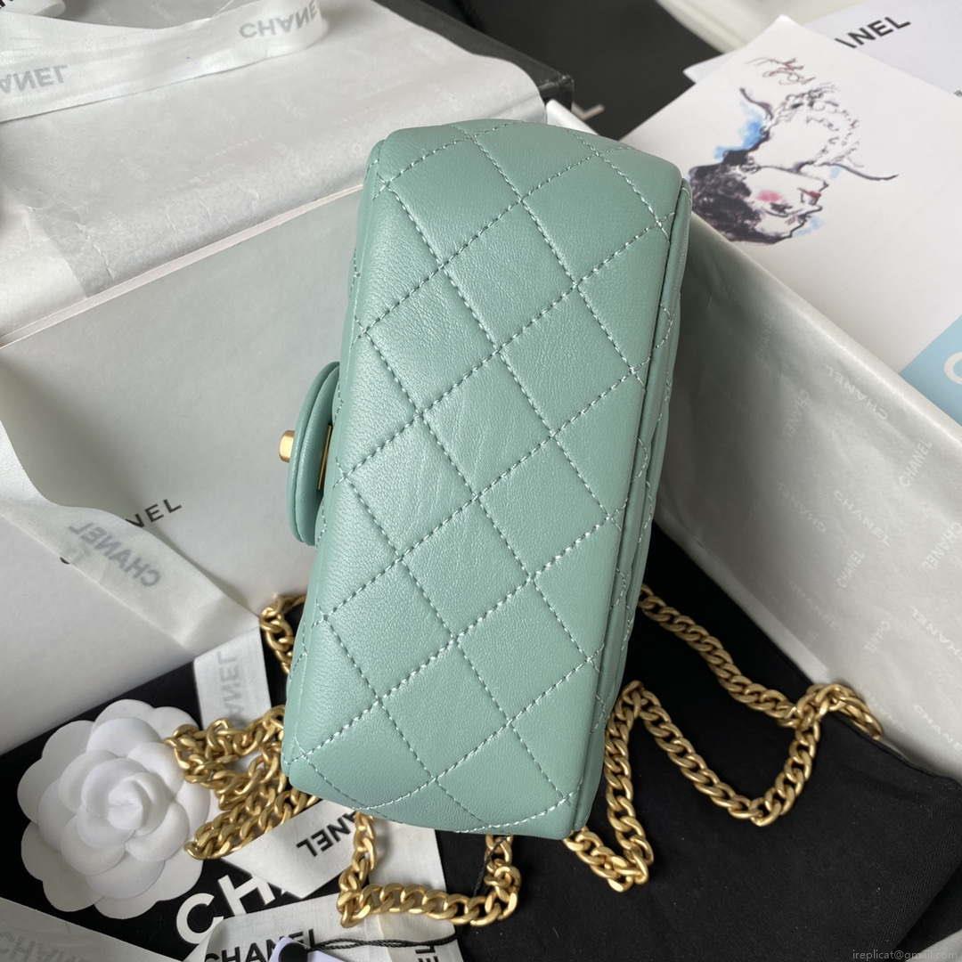 Chanel AS4040 Mini Flap Classic Bag 18 Woc Camellia Lambskin Lake Blue