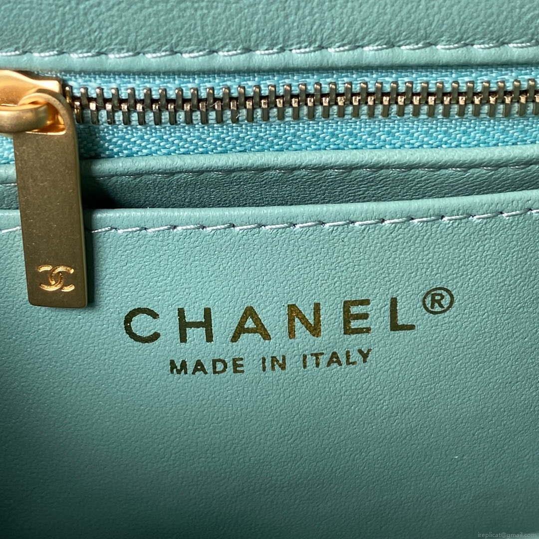 Chanel AS4040 Mini Flap Classic Bag 18 Woc Camellia Lambskin Lake Blue