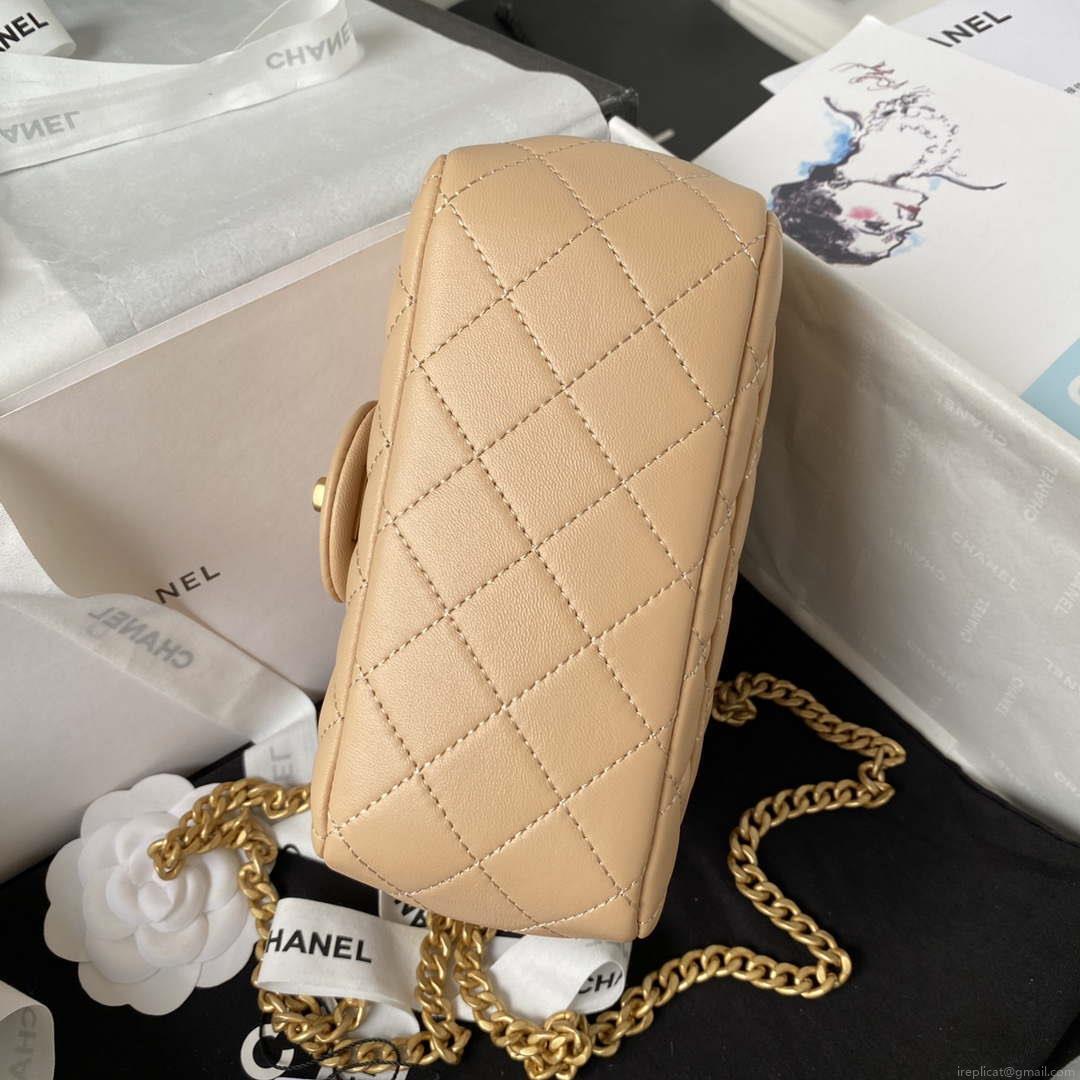 Chanel AS4040 Mini Flap Classic Bag 18 Woc Camellia Lambskin Apricot