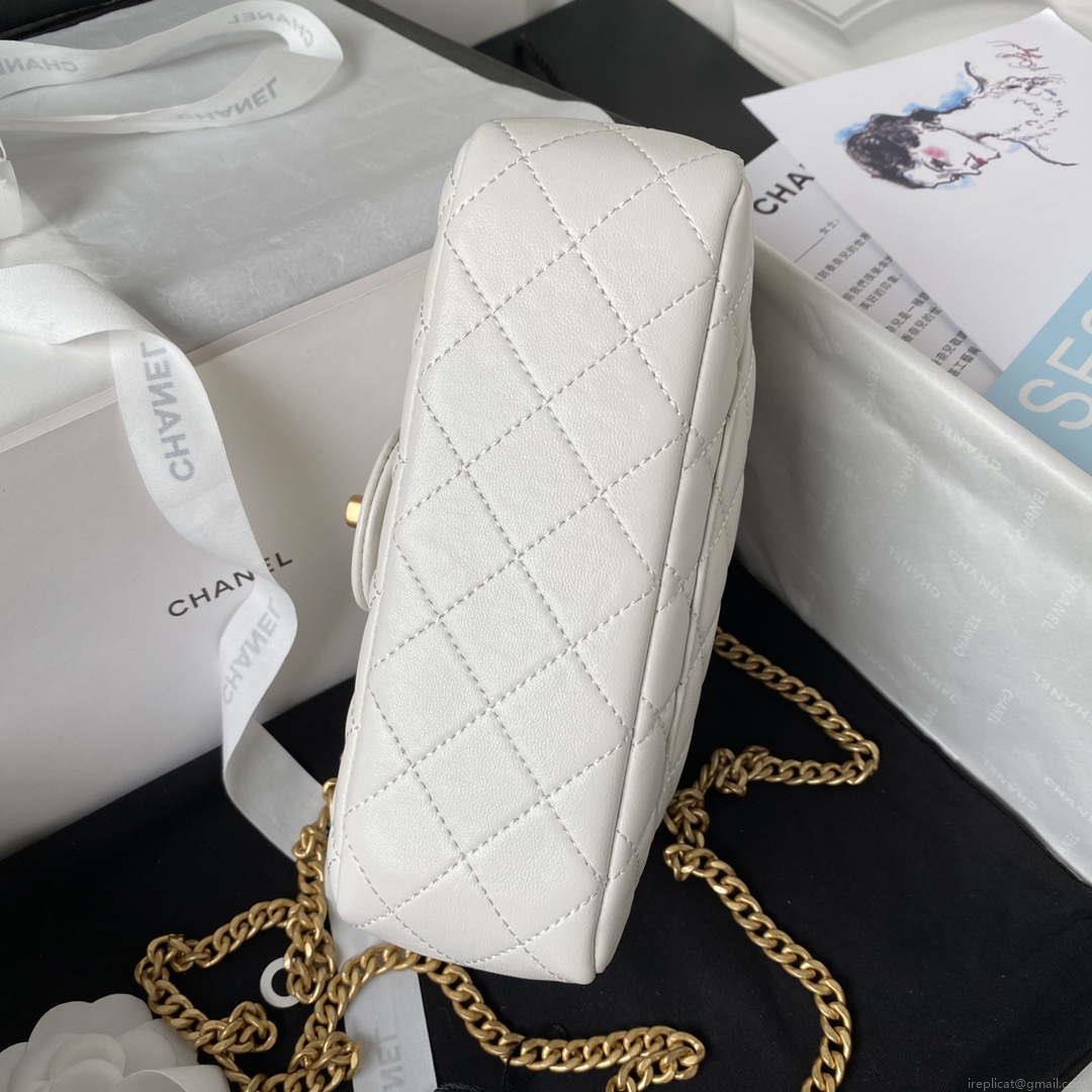 Chanel AS4041 Flap Classic Bag CF Camellia Lambskin White Gold