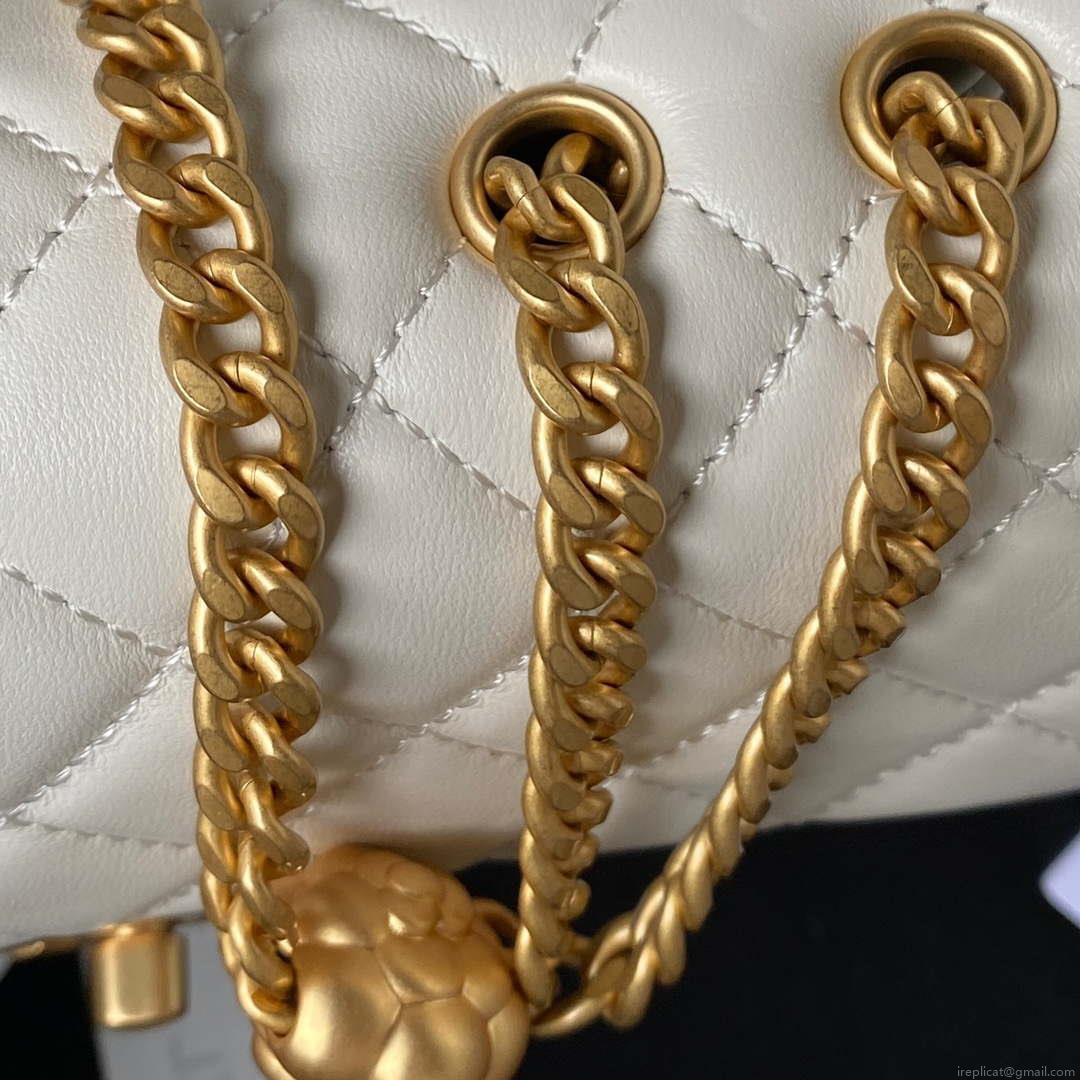 Chanel AS4041 Flap Classic Bag CF Camellia Lambskin White Gold