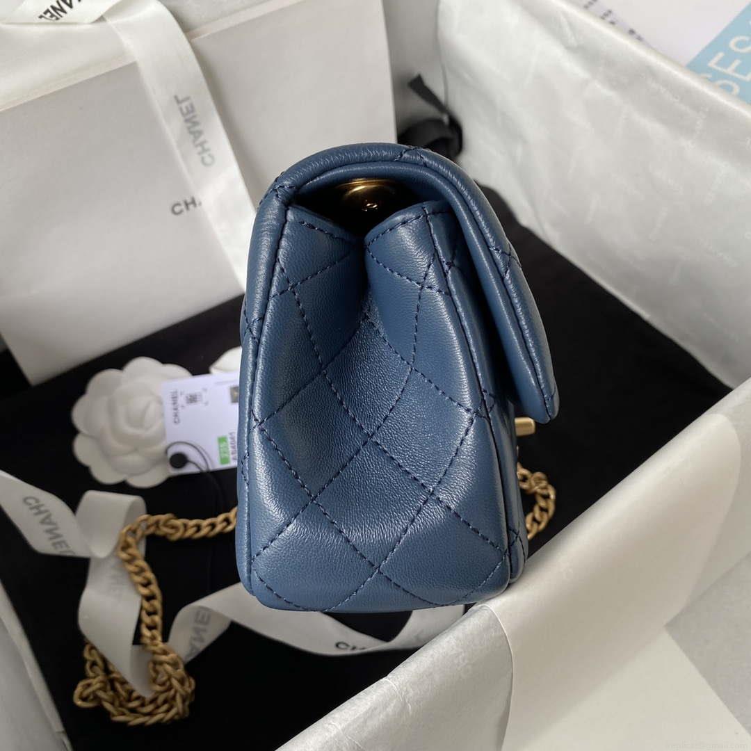 Chanel AS4041 Flap Classic Bag CF Camellia Lambskin Navy Blue Gold