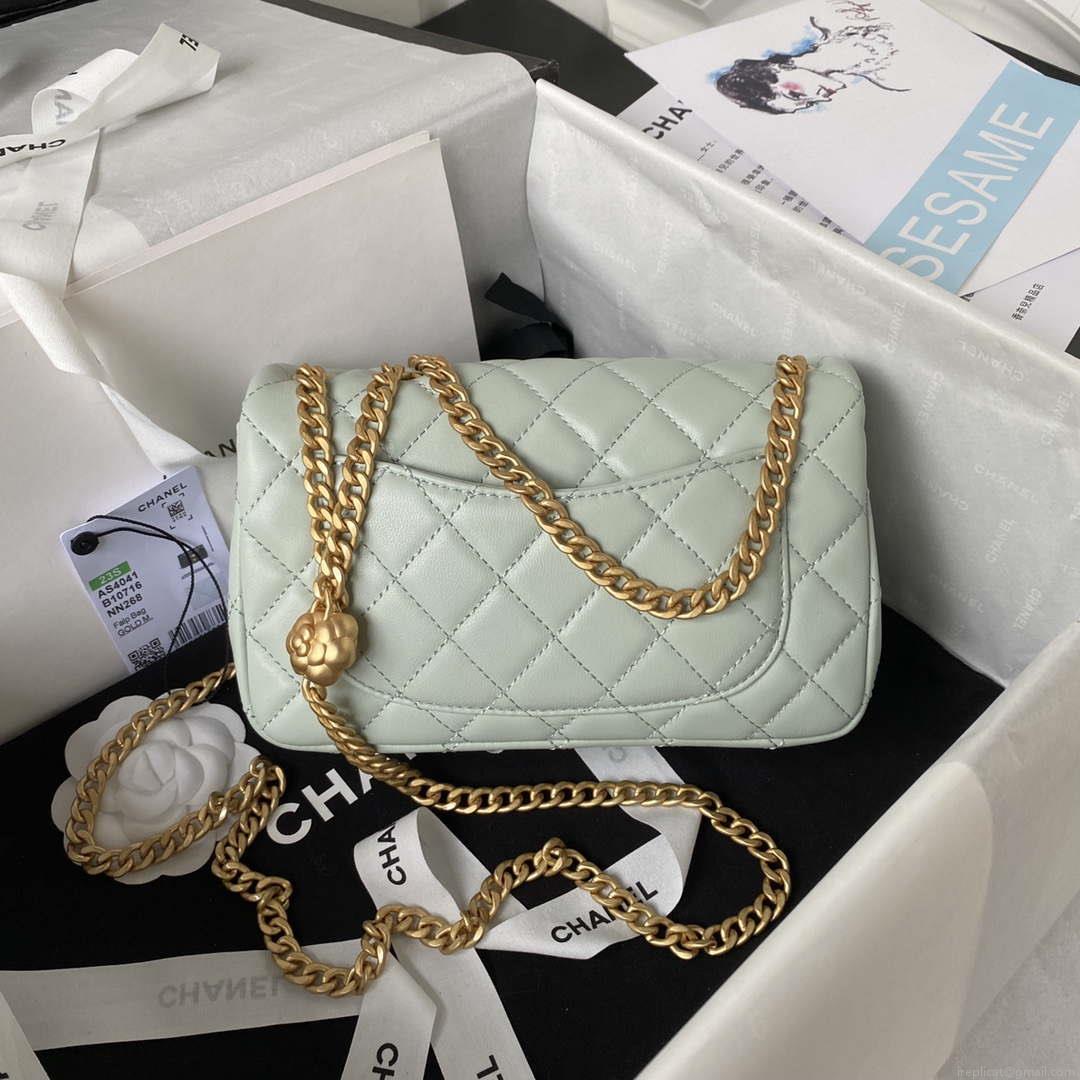 Chanel AS4041 Flap Classic Bag CF Camellia Lambskin Green Gray Gold