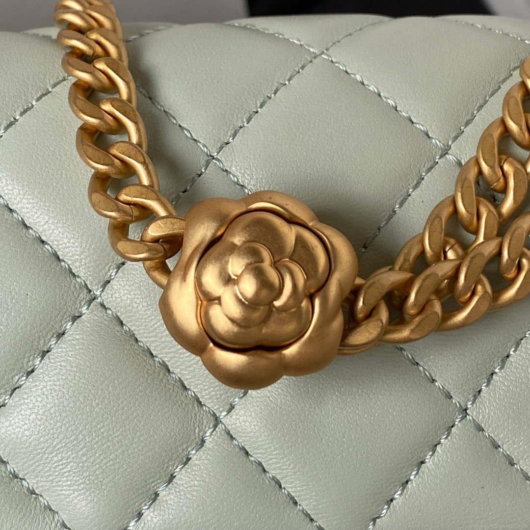 Chanel AS4041 Flap Classic Bag CF Camellia Lambskin Green Gray Gold