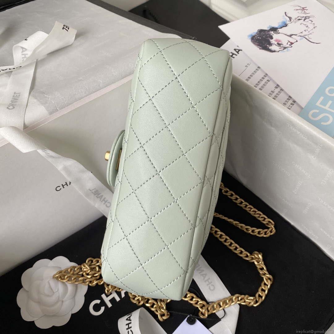 Chanel AS4041 Flap Classic Bag CF Camellia Lambskin Green Gray Gold