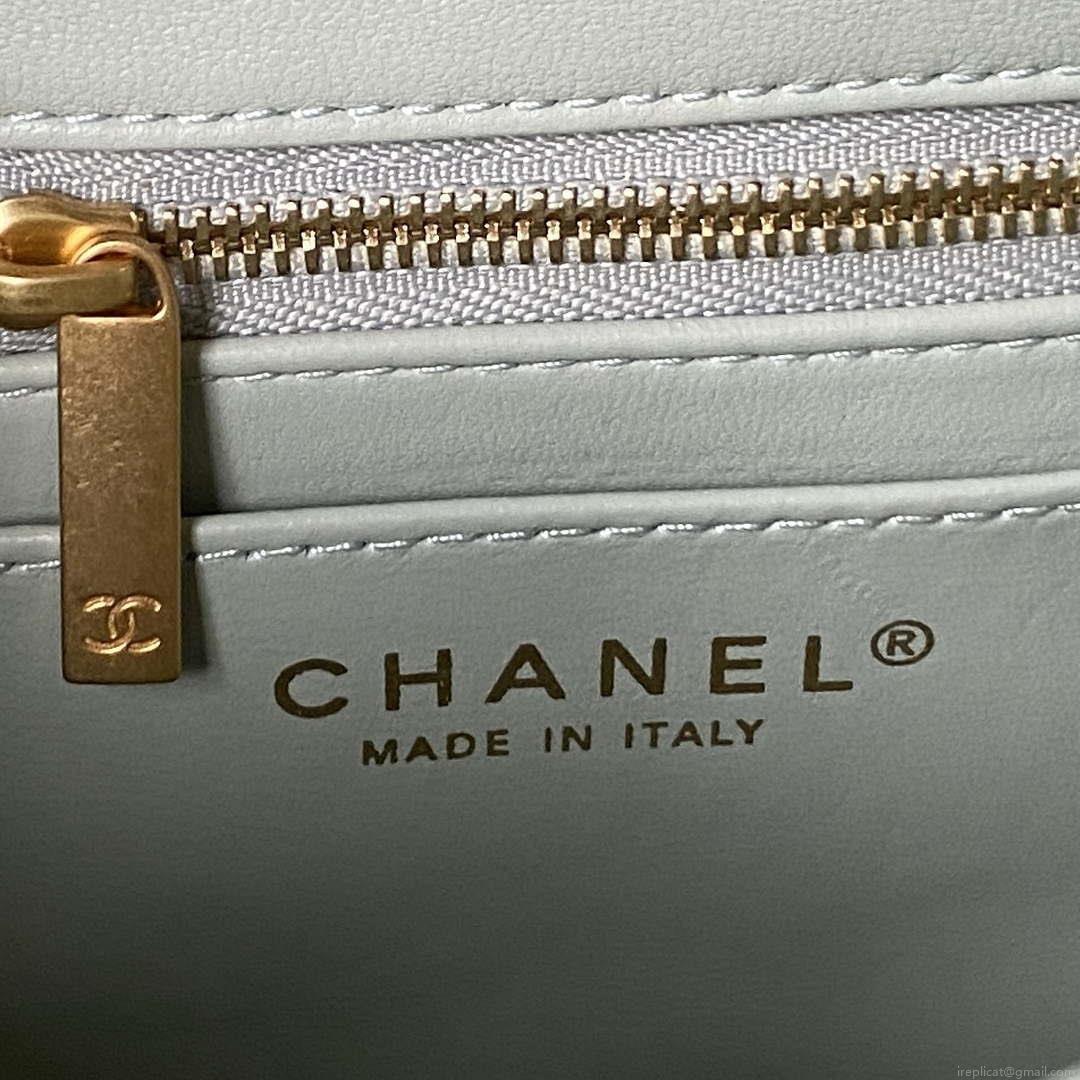 Chanel AS4041 Flap Classic Bag CF Camellia Lambskin Green Gray Gold