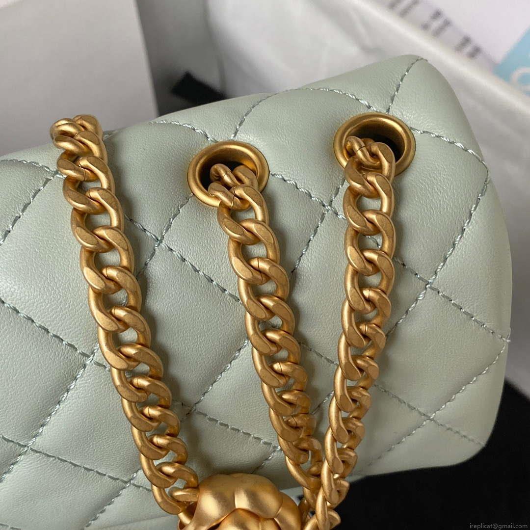 Chanel AS4041 Flap Classic Bag CF Camellia Lambskin Green Gray Gold