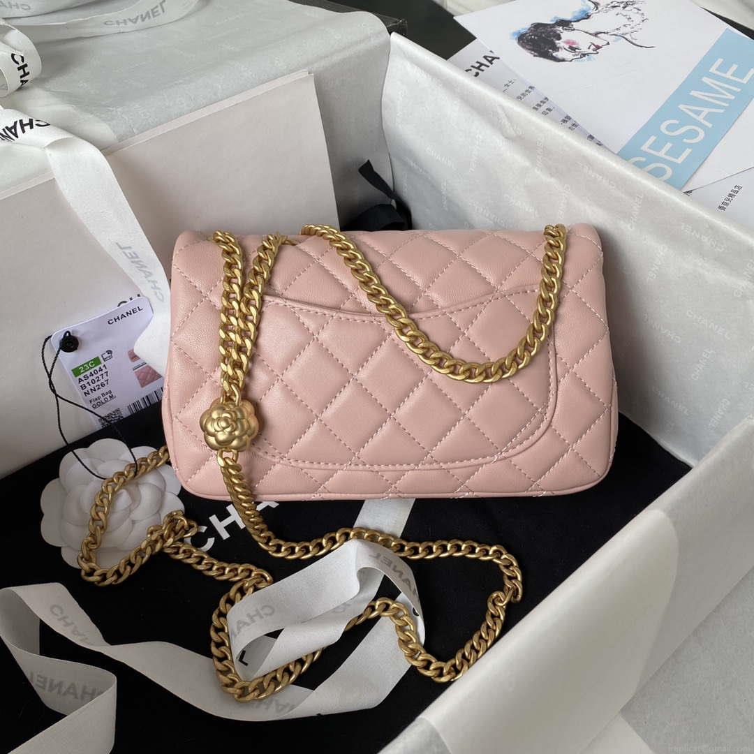 Chanel AS4041 Flap Classic Bag CF Camellia Lambskin Pink Gold