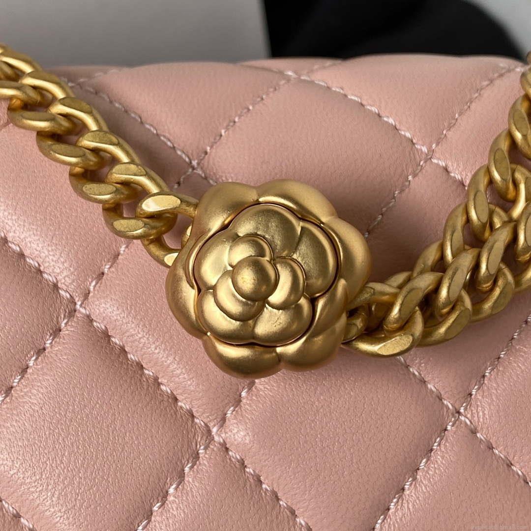 Chanel AS4041 Flap Classic Bag CF Camellia Lambskin Pink Gold