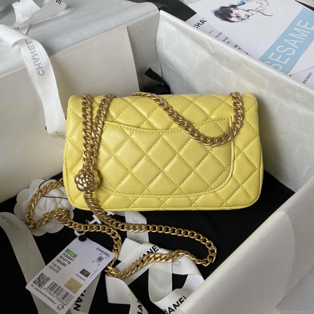 Chanel AS4041 Flap Classic Bag CF Camellia Lambskin Yellow Gold