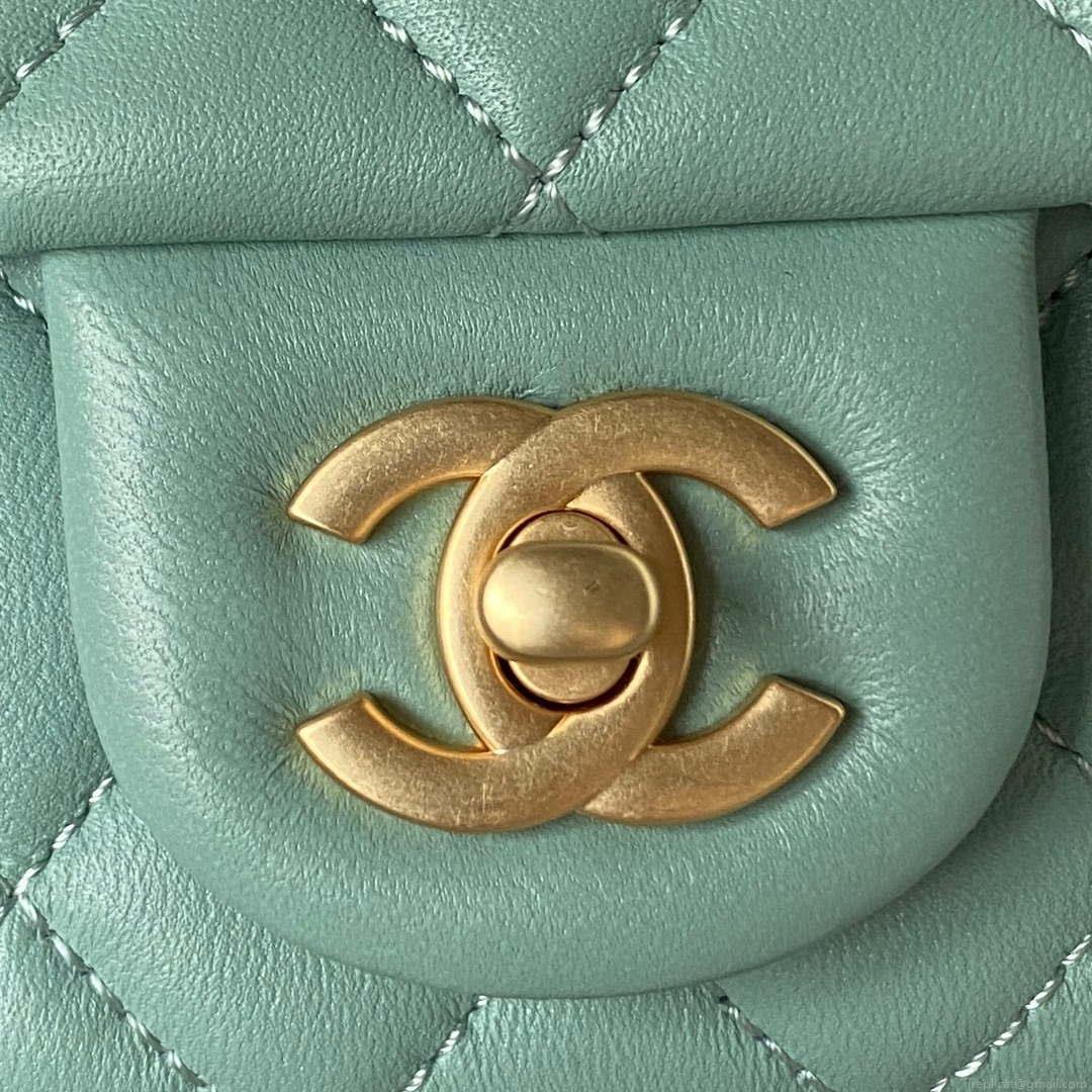 Chanel AS4041 Flap Classic Bag CF Camellia Lambskin Lake Blue Gold