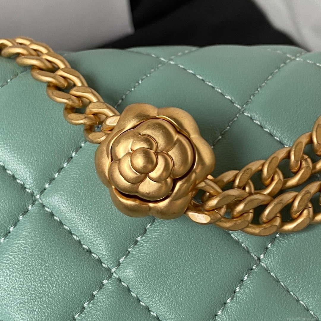 Chanel AS4041 Flap Classic Bag CF Camellia Lambskin Lake Blue Gold
