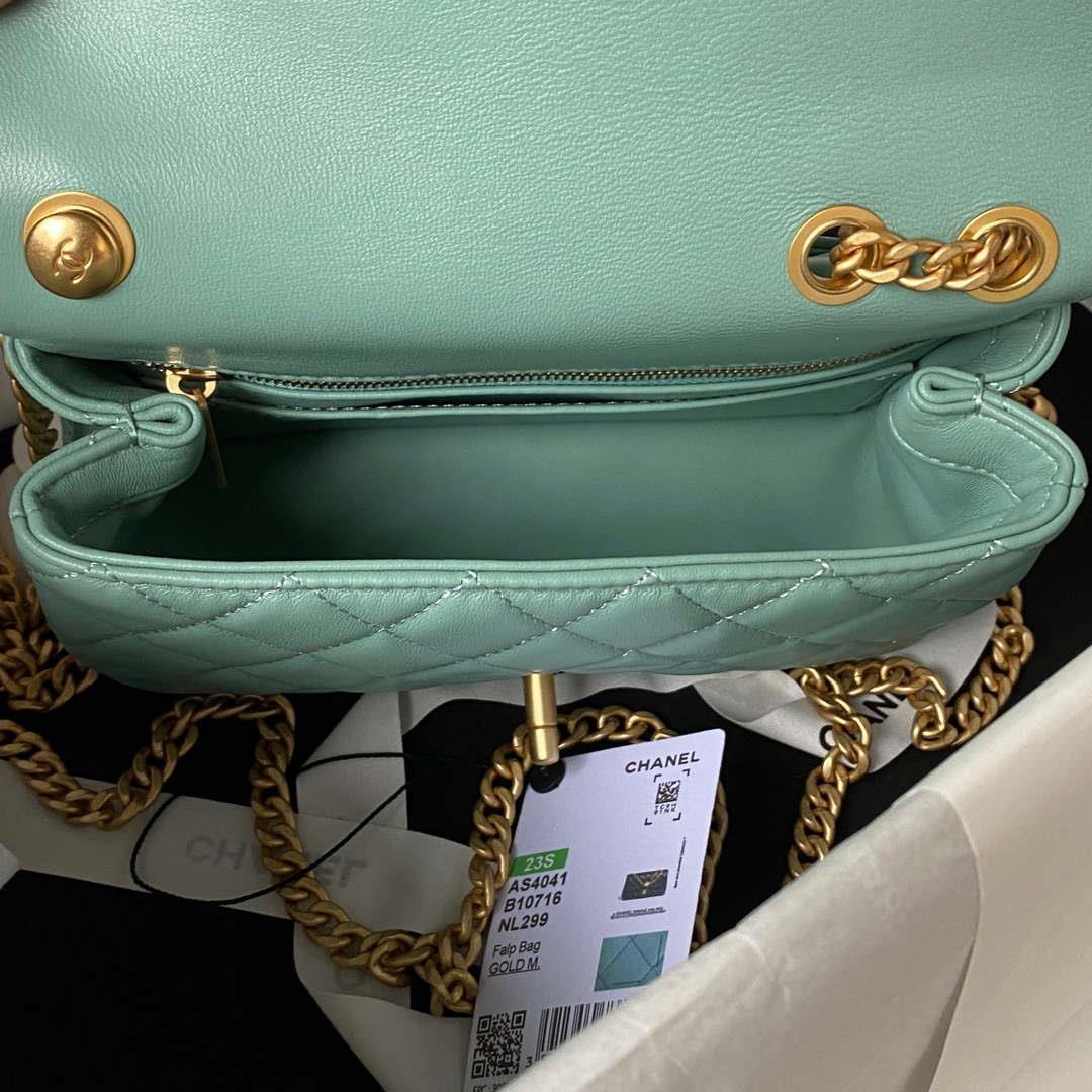 Chanel AS4041 Flap Classic Bag CF Camellia Lambskin Lake Blue Gold