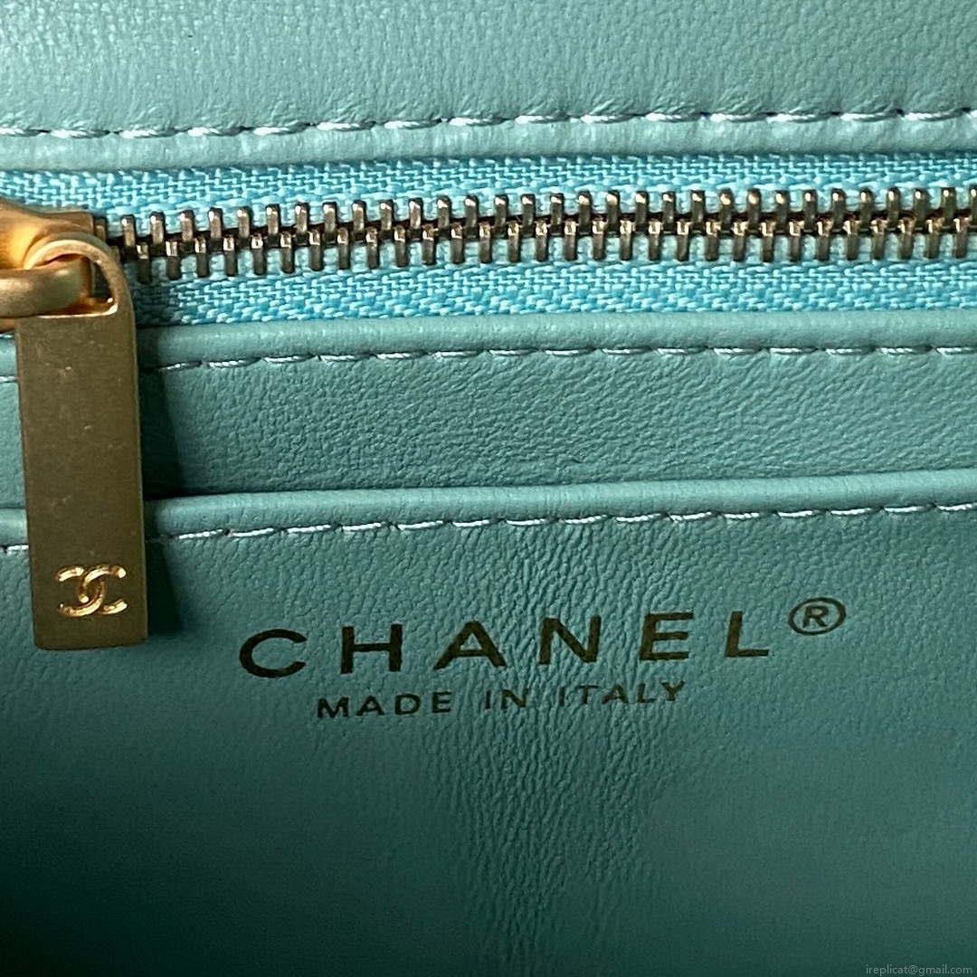 Chanel AS4041 Flap Classic Bag CF Camellia Lambskin Lake Blue Gold