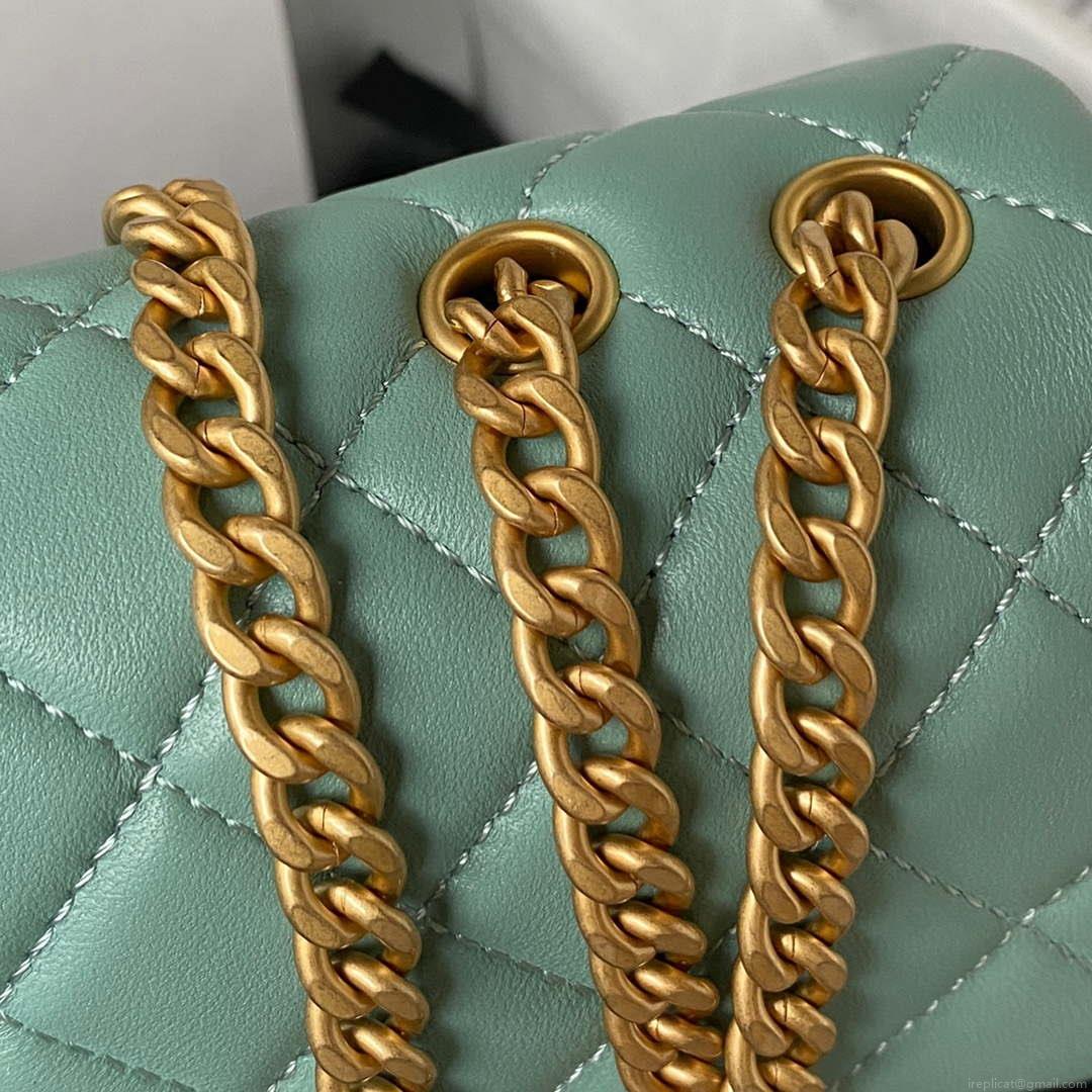 Chanel AS4041 Flap Classic Bag CF Camellia Lambskin Lake Blue Gold
