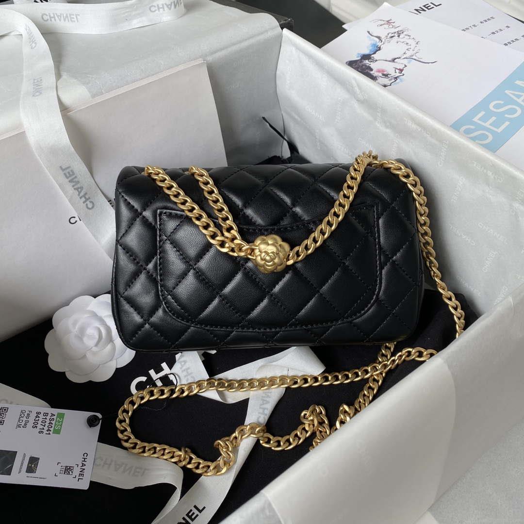 Chanel AS4041 Flap Classic Bag CF Camellia Lambskin Black Gold
