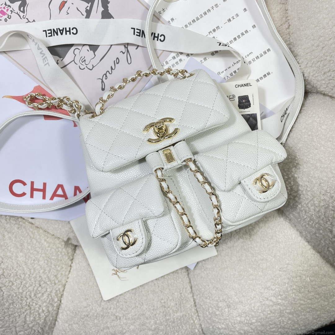 Chanel AS3787 Small Backpack Grained Shiny Calfskin & Gold-Tone Metal White