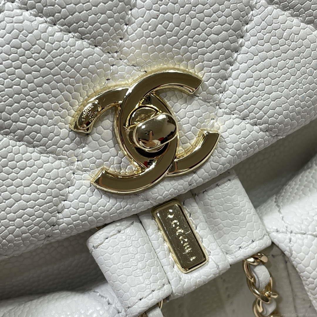 Chanel AS3787 Small Backpack Grained Shiny Calfskin & Gold-Tone Metal White