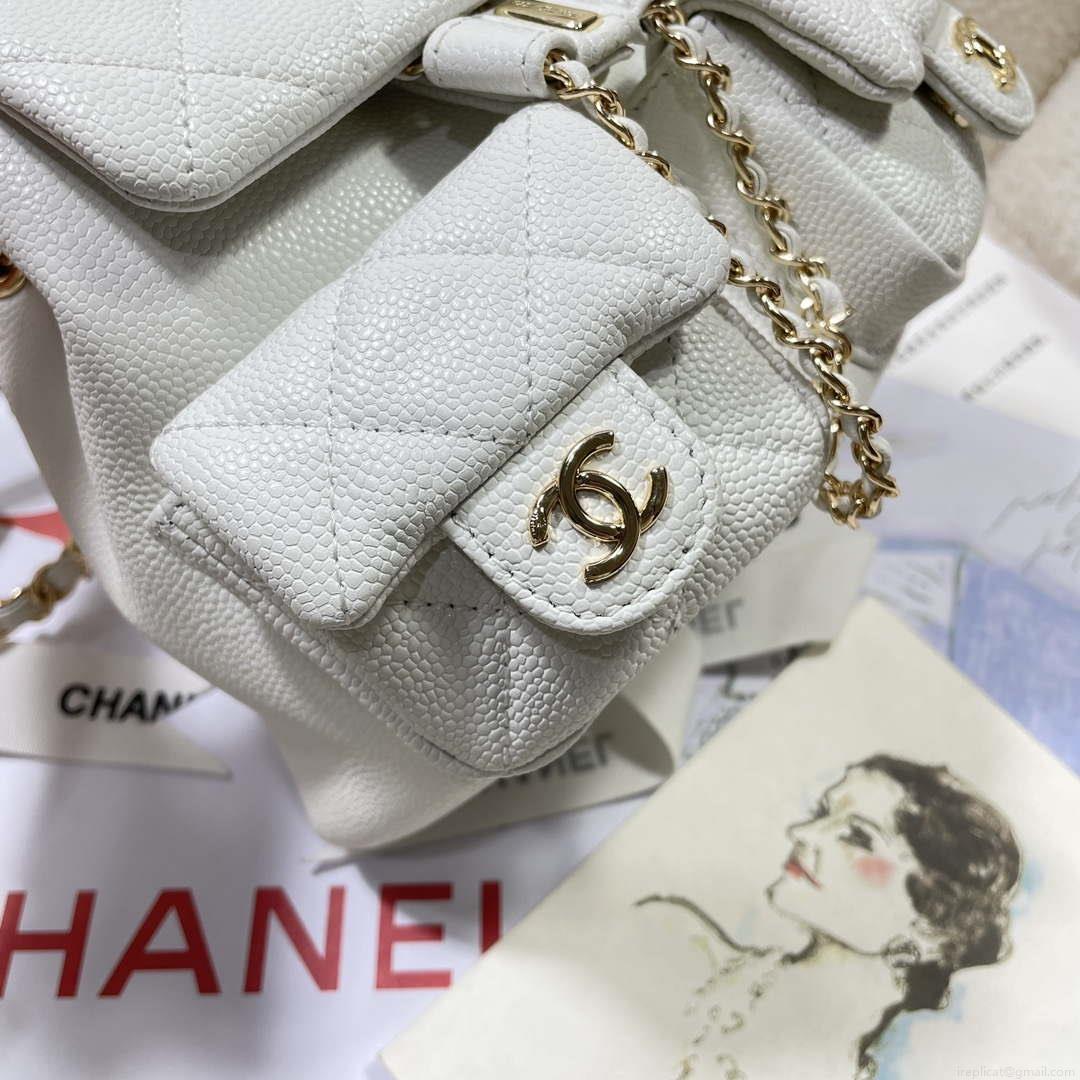 Chanel AS3787 Small Backpack Grained Shiny Calfskin & Gold-Tone Metal White