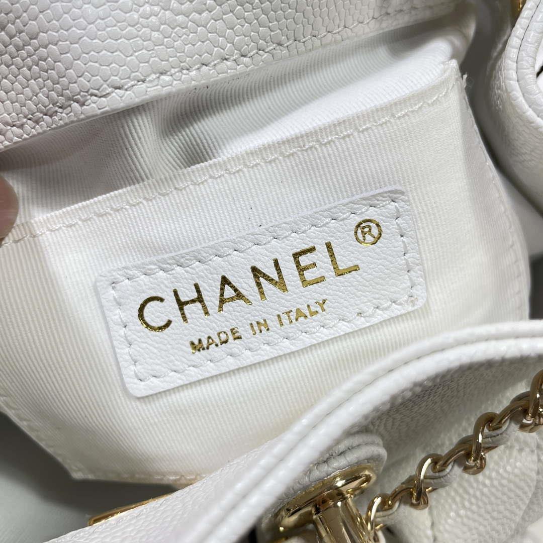 Chanel AS3787 Small Backpack Grained Shiny Calfskin & Gold-Tone Metal White