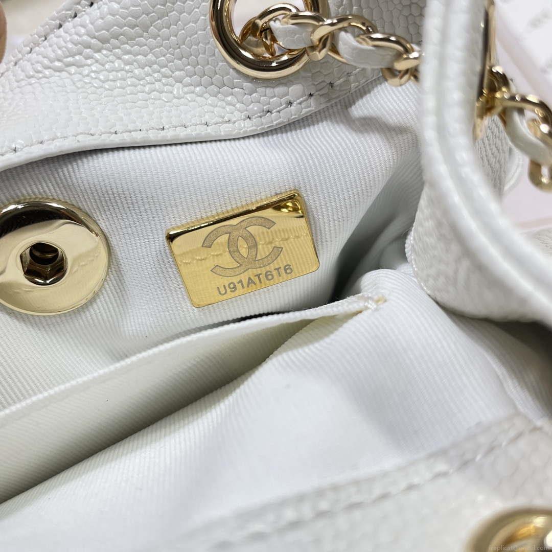 Chanel AS3787 Small Backpack Grained Shiny Calfskin & Gold-Tone Metal White