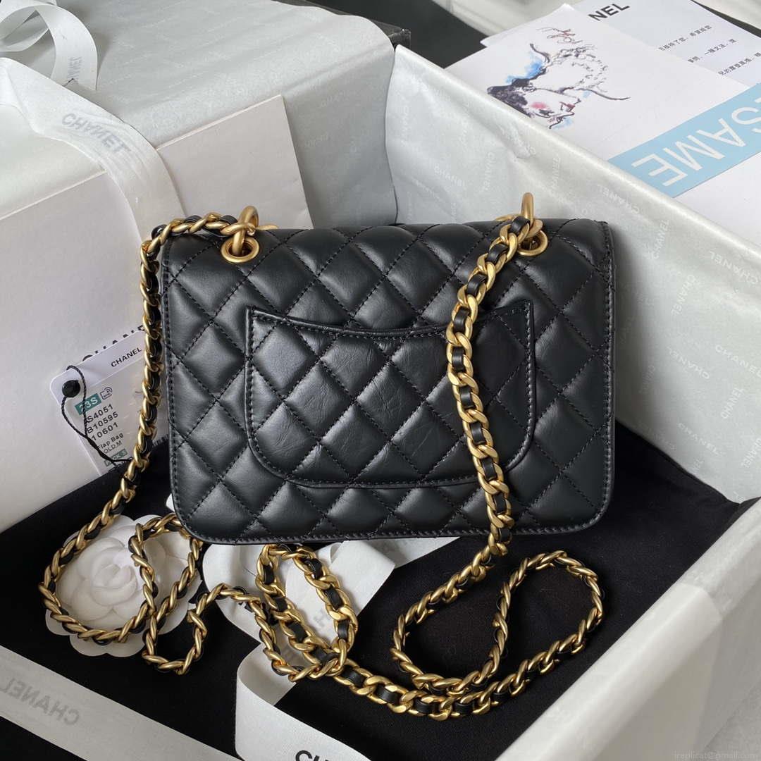 Chanel AS4051 Small Flap Classic Bag CF Lambskin Black Gold
