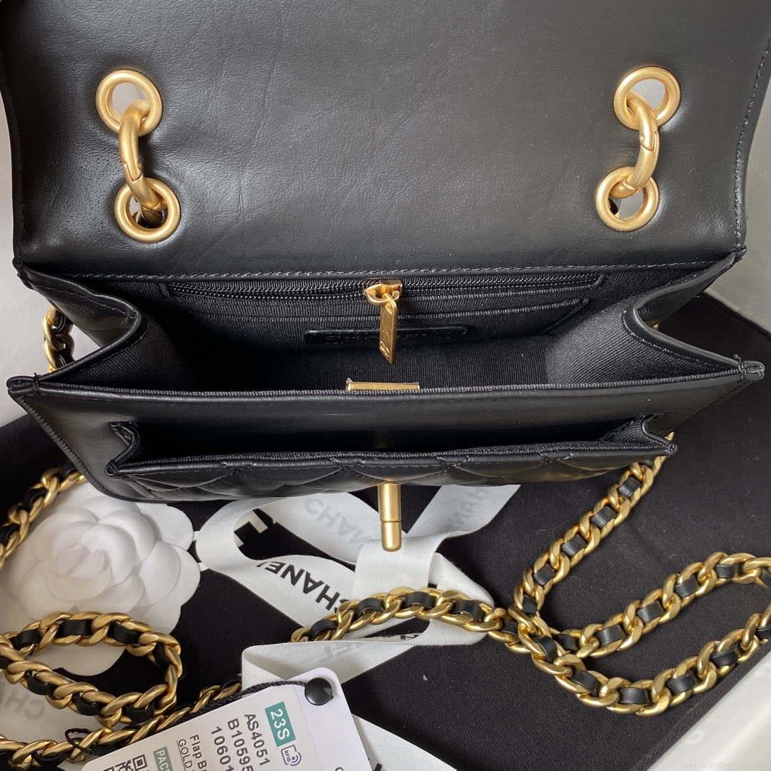 Chanel AS4051 Small Flap Classic Bag CF Lambskin Black Gold