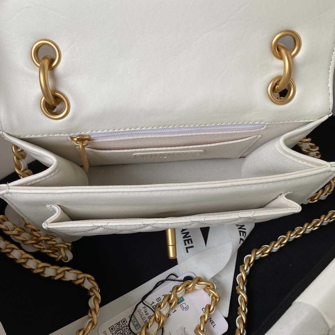 Chanel AS4051 Small Flap Classic Bag CF Lambskin White Gold