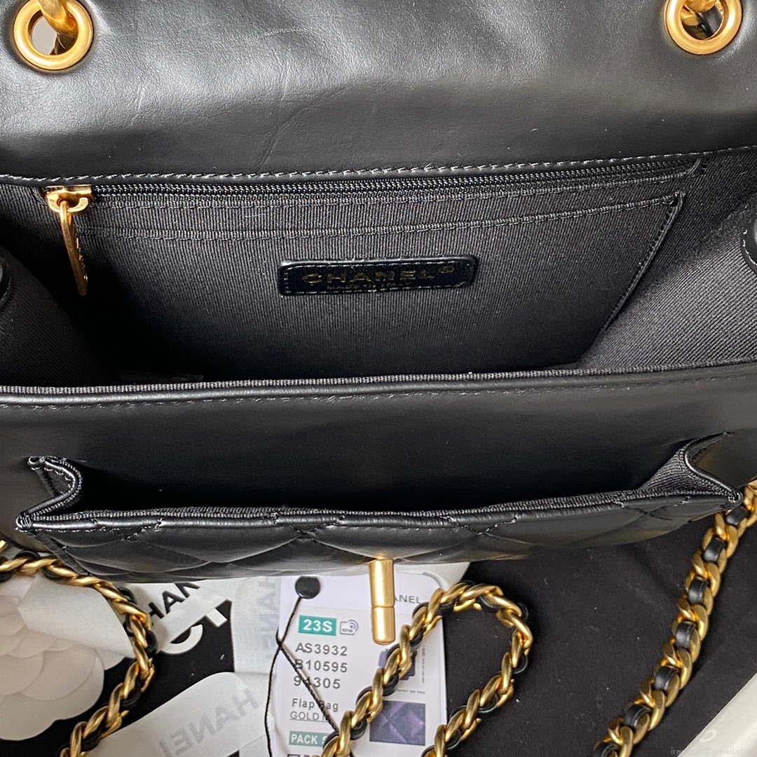 Chanel AS3932 Flap Classic Bag CF Lambskin Black Gold