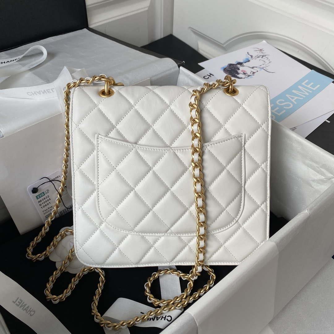 Chanel AS3932 Flap Classic Bag CF Lambskin White Gold
