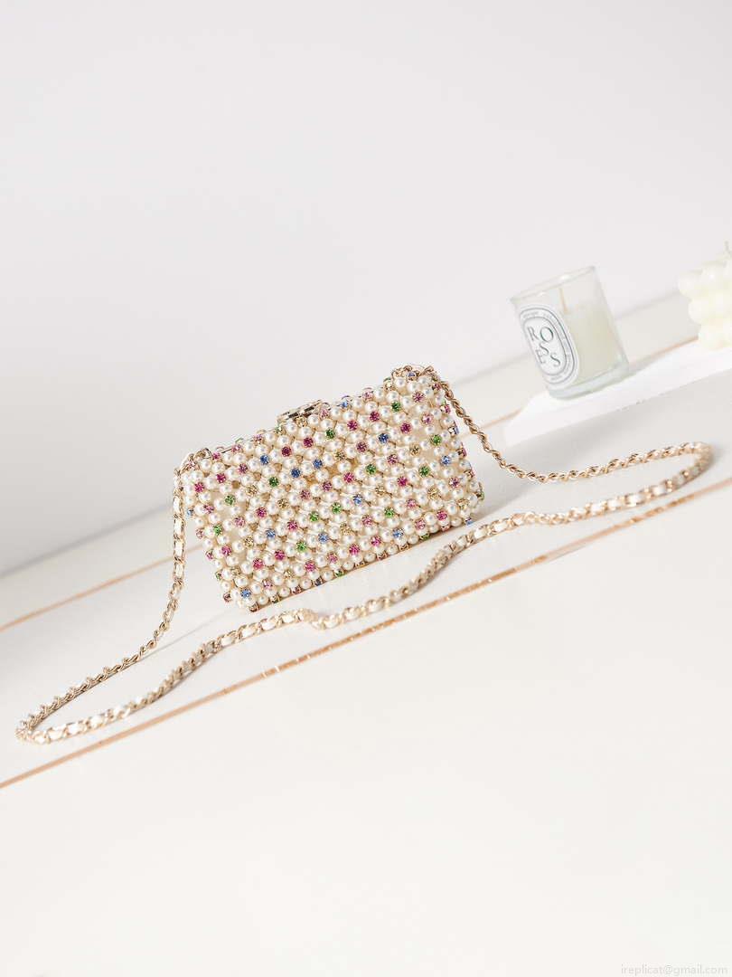 Chanel AS3771 evening Bag Imitation Pearls & Gold-Tone Metal Transparent & Multicolour