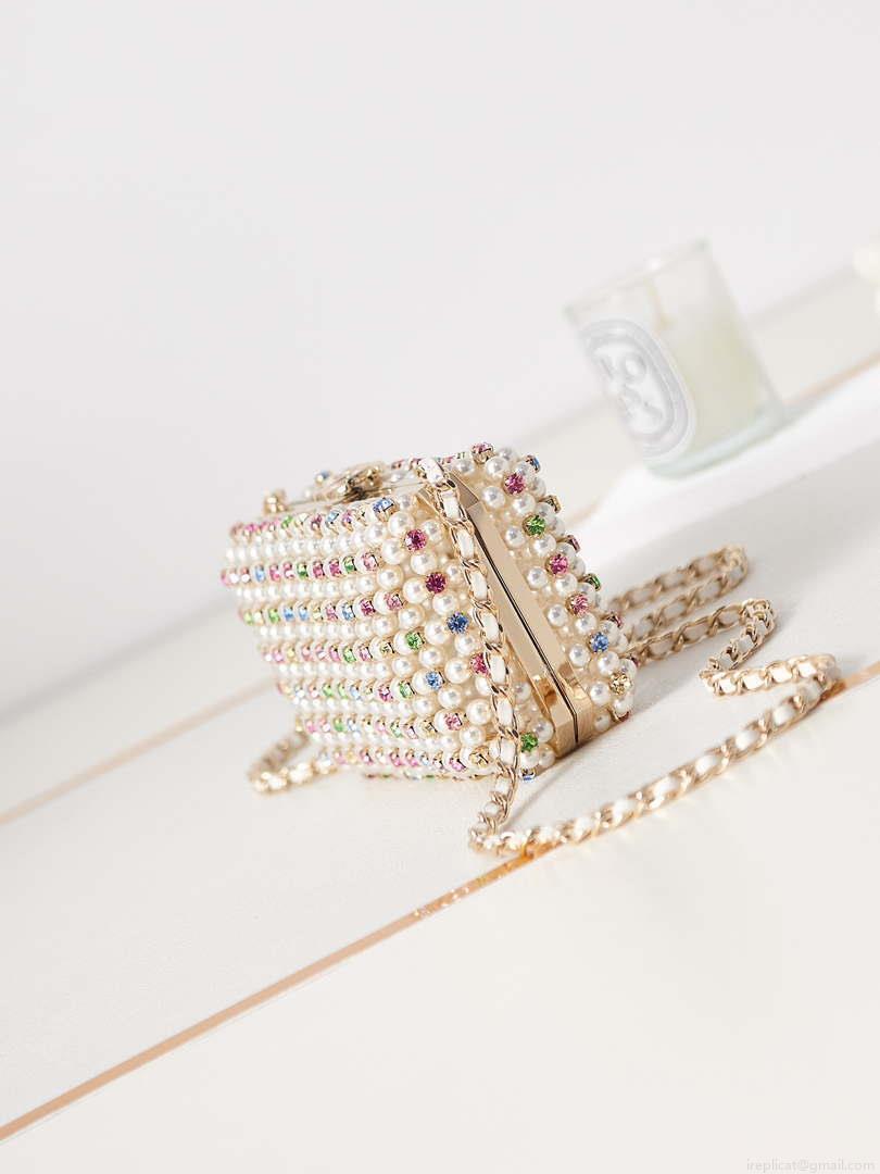 Chanel AS3771 evening Bag Imitation Pearls & Gold-Tone Metal Transparent & Multicolour