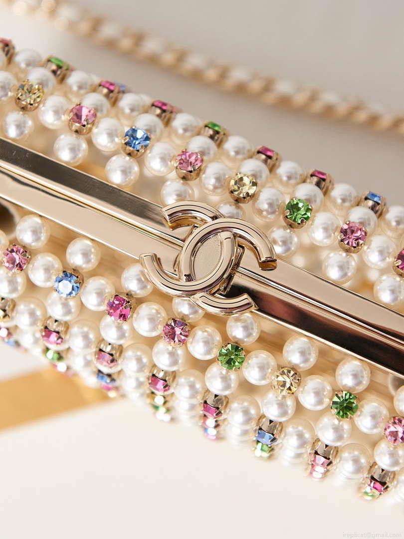 Chanel AS3771 evening Bag Imitation Pearls & Gold-Tone Metal Transparent & Multicolour