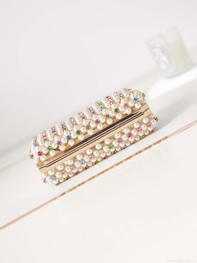 Chanel AS3771 evening Bag Imitation Pearls & Gold-Tone Metal Transparent & Multicolour