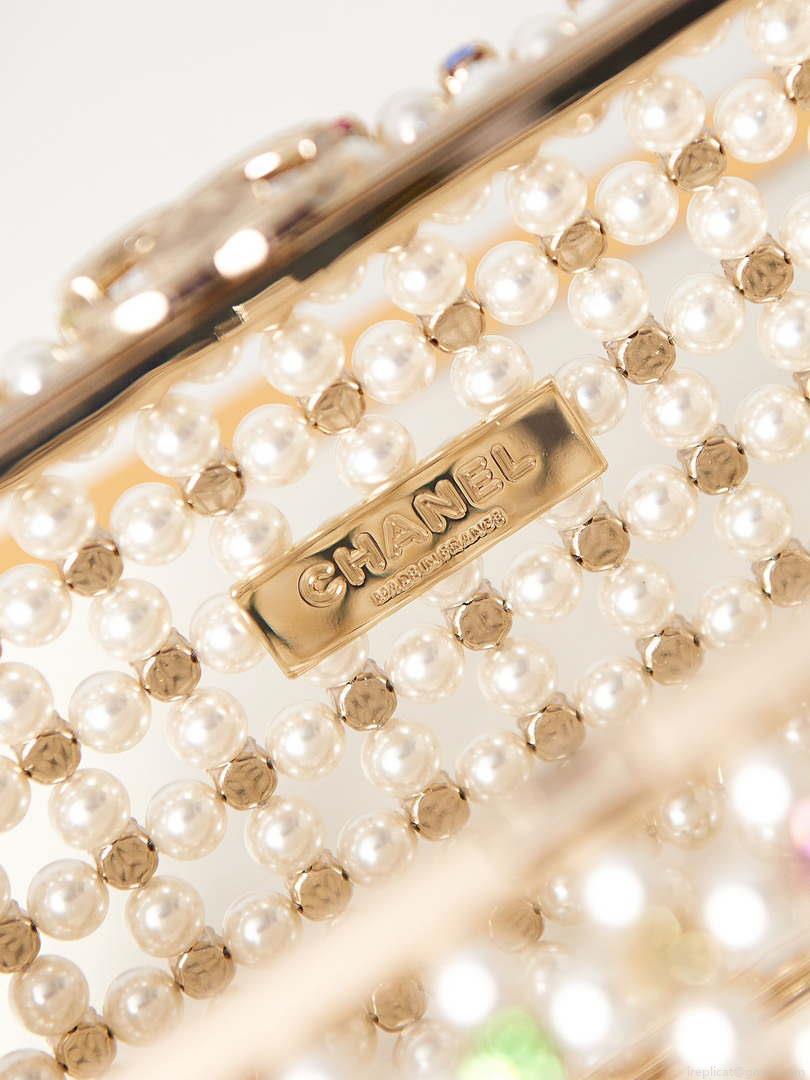 Chanel AS3771 evening Bag Imitation Pearls & Gold-Tone Metal Transparent & Multicolour