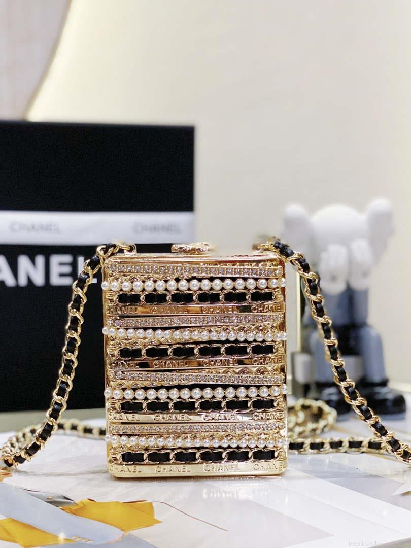 Chanel 22K Evening Bag With Pearls Black and Gold