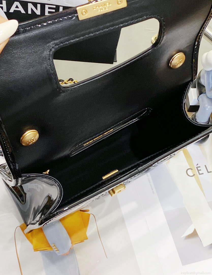 Chanel AS4025 Mini Flap bag with top handle patent calfskin gold tone metal Black