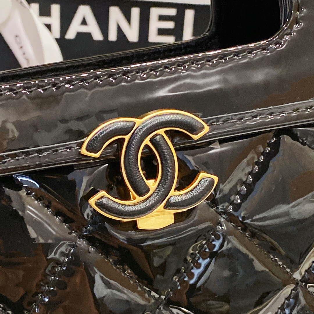 Chanel AS4025 Mini Flap bag with top handle patent calfskin gold tone metal Black