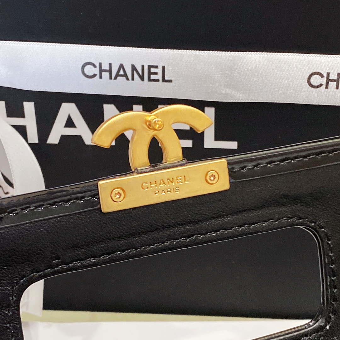 Chanel AS4025 Mini Flap bag with top handle patent calfskin gold tone metal Black