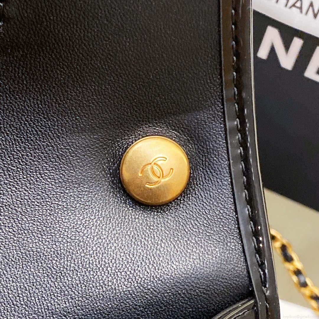 Chanel AS4025 Mini Flap bag with top handle patent calfskin gold tone metal Black