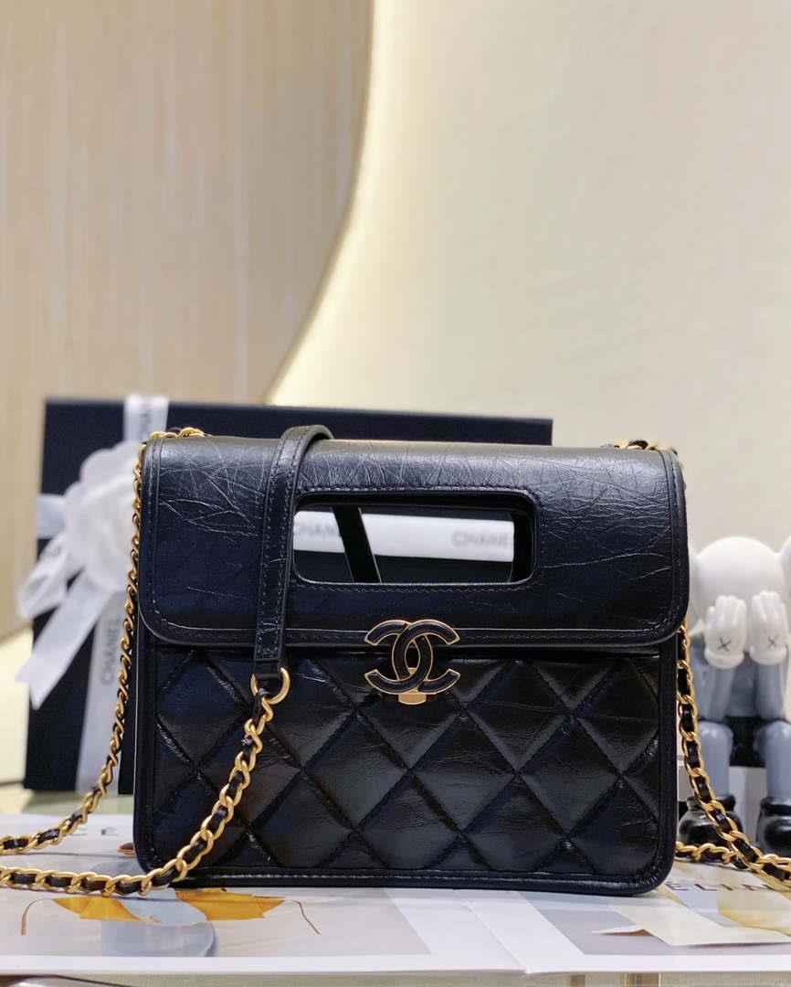 Chanel AS4025 Mini Flap bag with top handle calfskin gold tone metal Black