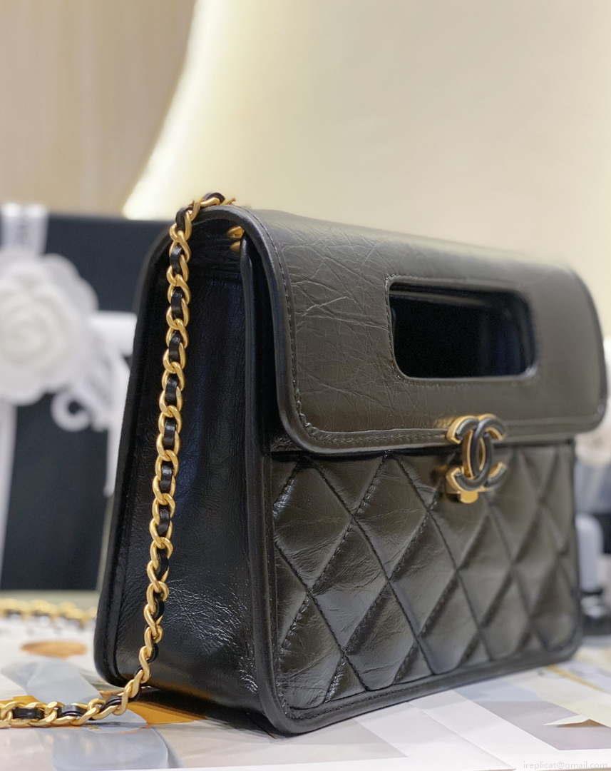Chanel AS4025 Mini Flap bag with top handle calfskin gold tone metal Black