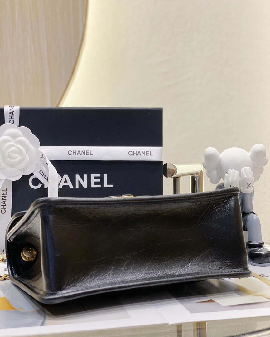 Chanel AS4025 Mini Flap bag with top handle calfskin gold tone metal Black