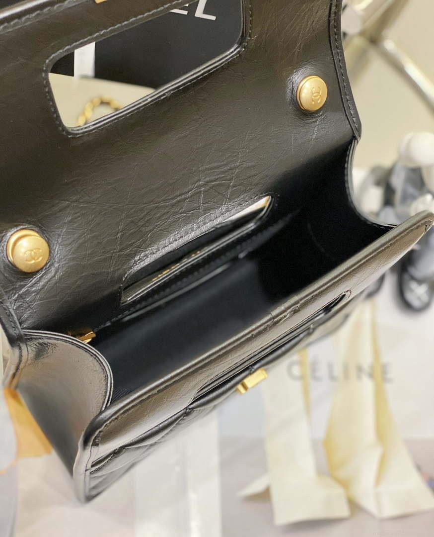 Chanel AS4025 Mini Flap bag with top handle calfskin gold tone metal Black